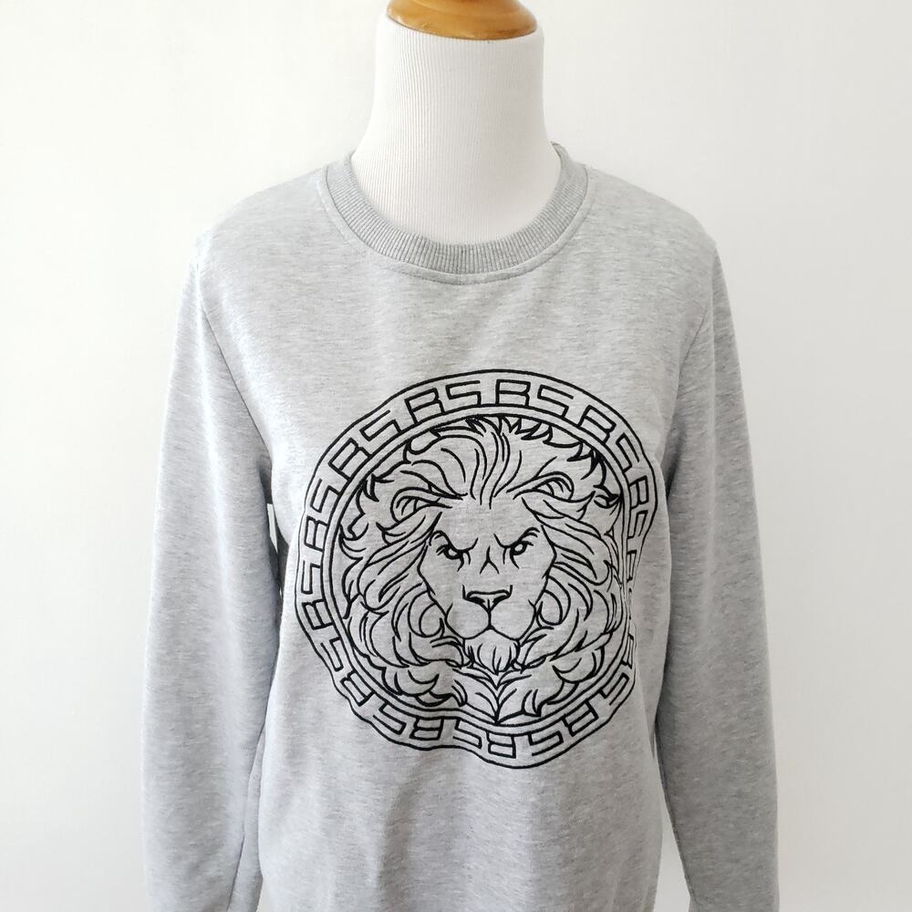 Black Star Wear Lion Graphic Print Sweatshirt Gray Crew Neck Russia Small - Picture 4 of 10